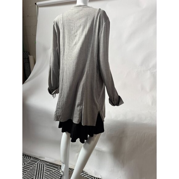Coldwater Creek XL Embroidered Button-Front Tunic Top Gray 100% Cotton Long Slee - Picture 14 of 16